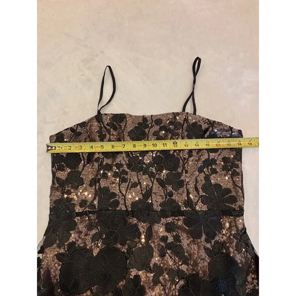 Altar'd State Rose Gold Sequin Black 3D Floral Lace Mini Dress XL Cocktail Party
